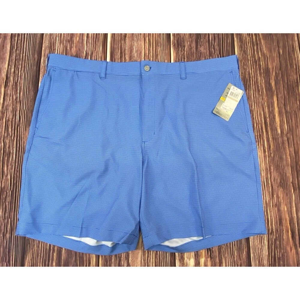 PGA Tour Men’s Golf Shorts Size 42 Blue Check Print 8” Inseam Performance UPF 50